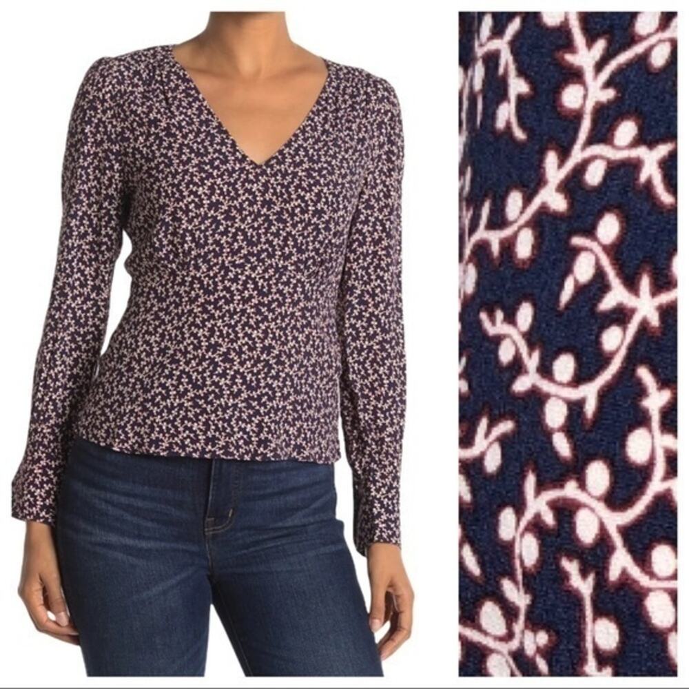Ba&sh Gil Long Sleeve V-Neck Top in Navy Large NWT